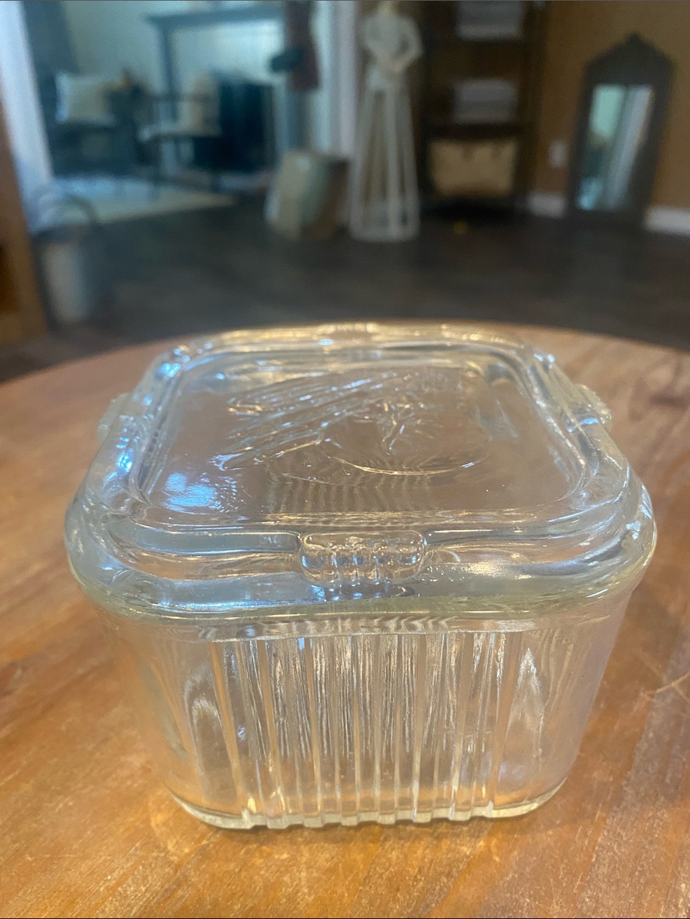 Clear Glass Square Trinket/Jar with Lid vintage. Veggies design in top